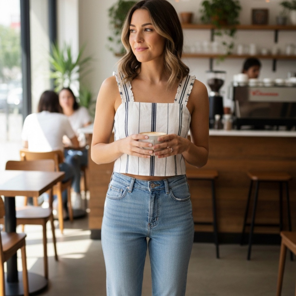 Striped Ruffle Strap Crop Top